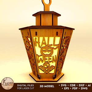 Halloween Lamp Laser Cut File Svg Lantern Xtool Glowforge Candle Holder Halloween Home Decor | #617