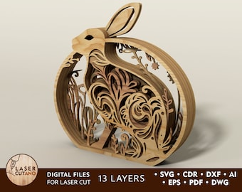 Rabbit EASTER Laser Cut Files Flowforge and Easter Rabbit Svg, Vector cnc file and bunny laser svg, cnc easter and dxf easter | #402