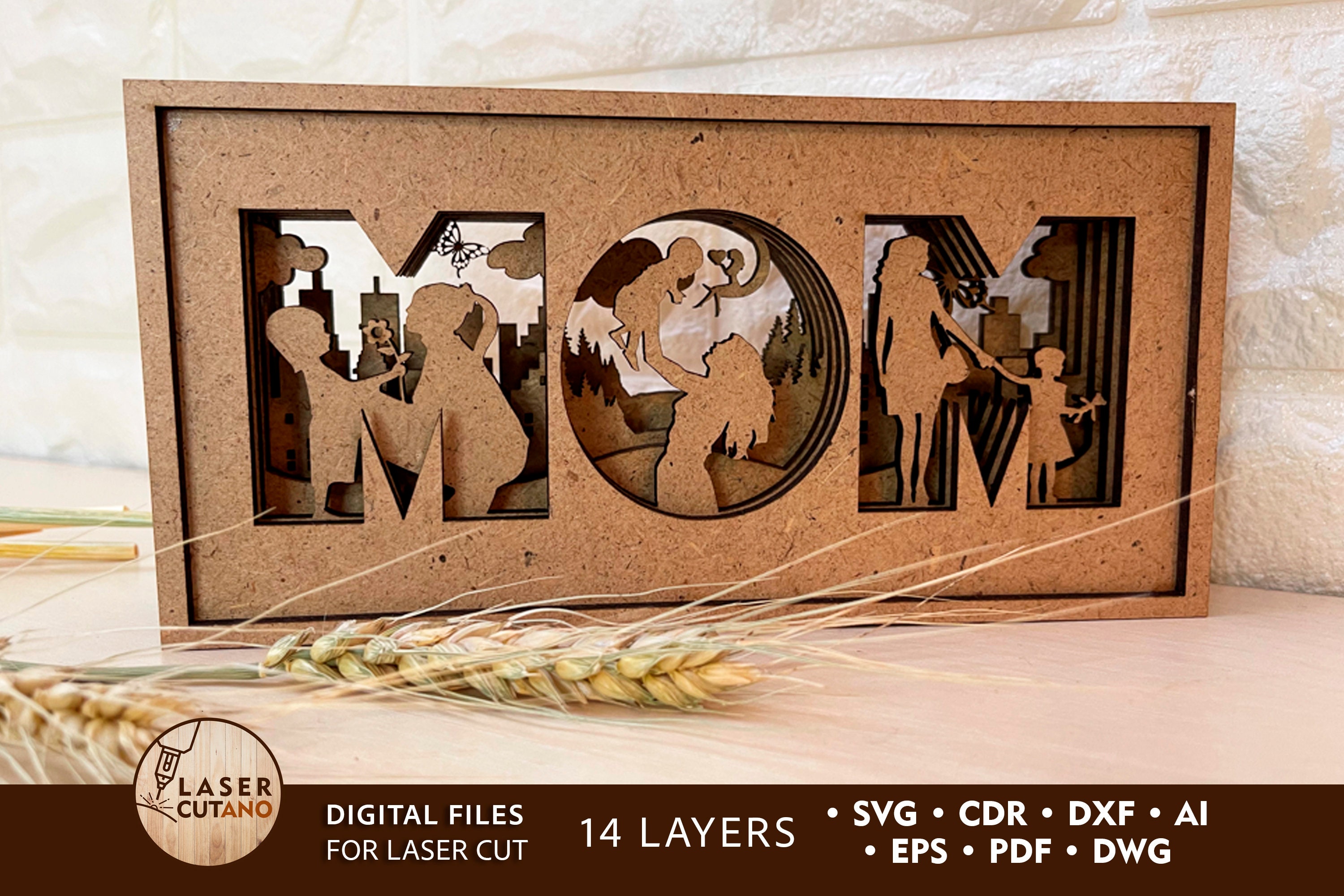 Svg MOM Laser File for Cutting Dxf Cnc Mother Laser Cutting