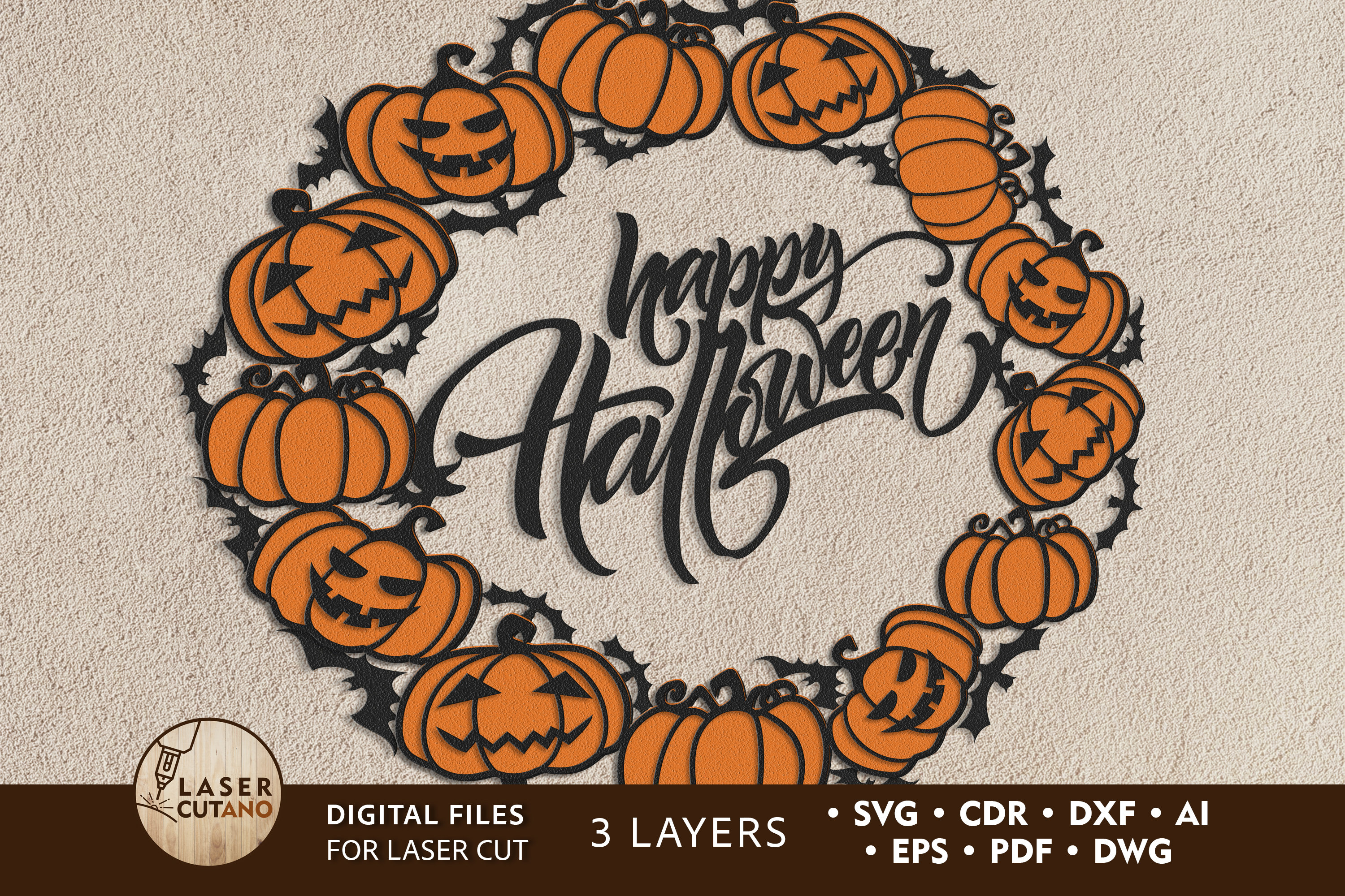 HALLOWEEN Wreath SVG Laser Cut File Designs Laser Cutting and Etsy