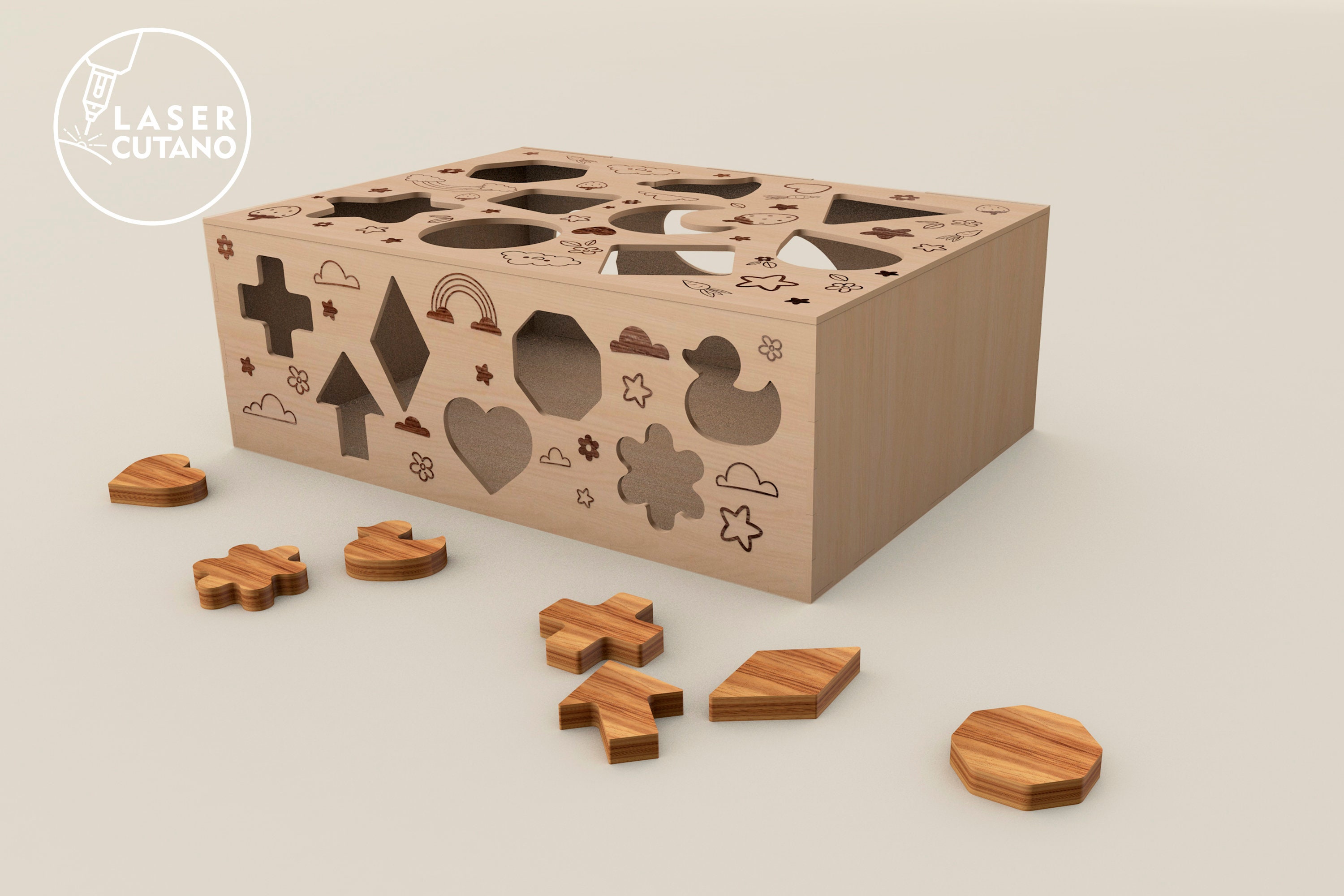 Shape Sorter Puzzle Laser Cut File Wood Cnc Files and Sorter Etsy