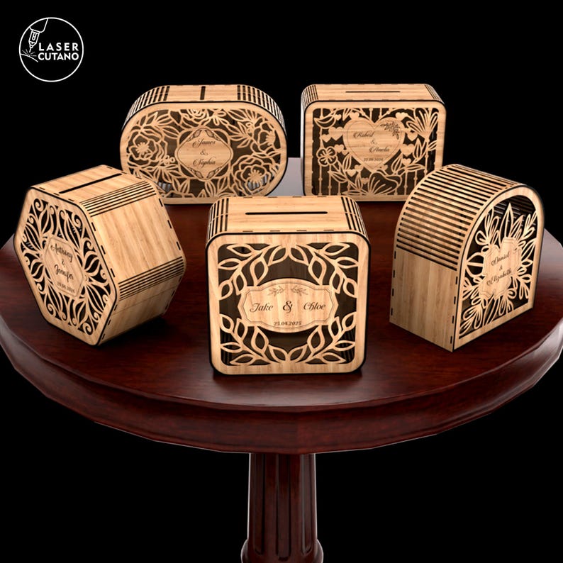 Set Wedding Boxes Laser Cut File SVG and DXF Wedding Gift Box Template ...
