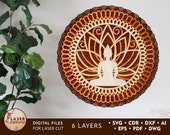 BUDDHA Mandala Laser Cut Files Layered Svg Templates and Wall Laser Cut, Glowforge Files Svg & Cnc Files for Wood Router, layered svg | #474