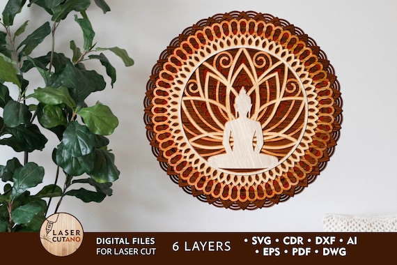 BUDDHA Mandala Laser Cut Files Layered Svg Templates and Wall Laser Cut, Glowforge Files Svg & Cnc Files for Wood Router, layered svg | #474