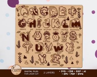 Alphabet Laser Cut File Puzzle Svg Kids Puzzle Svg and Puzzle Cnc File, Puzzle Dxf Svg and Letter Laser Cut, Laser Cut Plan & Project | #541