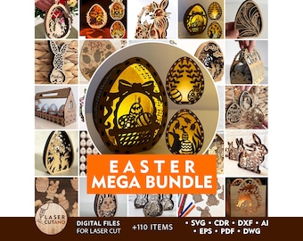 MEGA Bundle EASTER Laser Cut Files, Easter Svg Laser File | #664