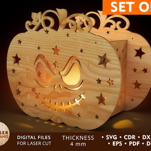 HALLOWEEN Archivo de corte láser PUMPKIN Lantern Svg Halloween Lights Archivo láser y enrutador cnc, candelabros dxf y archivo láser portavelas / #365