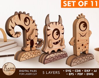 MONSTERS Laser Cut Files Halloween Svg Laser Engraved and halloween decor, halloween dxf Laser engraving ideas, halloween cnc project | #357