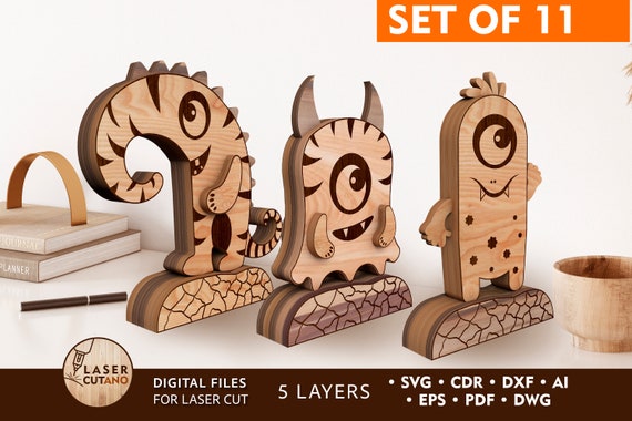 MONSTERS Laser Cut Files Halloween Svg Laser Engraved and halloween decor, halloween dxf Laser engraving ideas, halloween cnc project | #357
