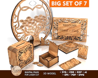 Big Set Laser Svg Wedding Laser Cut Files Invitations Wedding Decor Laser File Wedding Template Wedding Dxf Glowforge Guest Book | #677