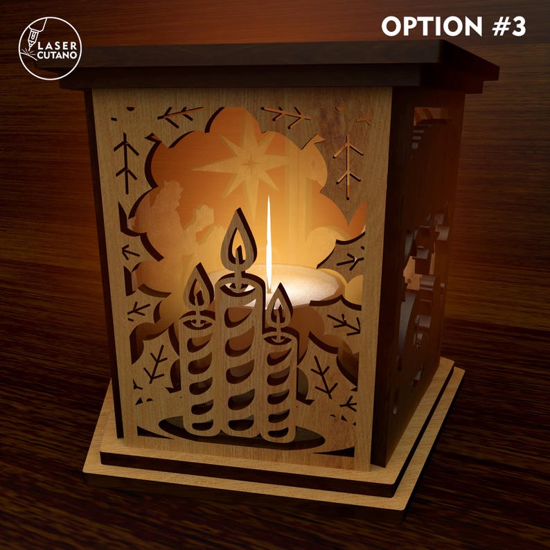 Christmas Tea Light Laser Files, Christmas Decor Svg Lantern Laser Cut, New Year Light Holder Glowforge, Laser Cutting Christmas Dxf