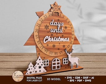 Adventskalender Lasercut-Weihnachts-Glowforge-Svg-Datei, Weihnachtslasercut-Dateien, Kalender-Dxf-Schnittdatei, Kit-Weihnachtsdekor-Svg | #637