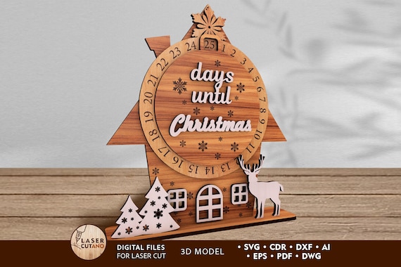 Advent Calendar Laser Cutting Christmas Glowforge Svg File, Xmas Lasercut Files, Calendar Dxf Cut File, Kit Christmas Decor Svg  | #637