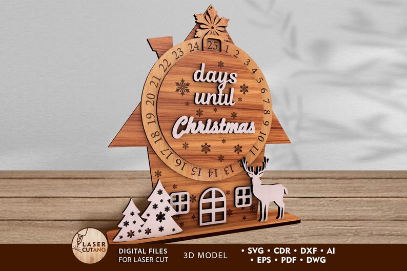 Advent Calendar Laser Cutting Christmas Glowforge Svg File, Xmas Lasercut Files, Calendar Dxf Cut File, Christmas Decor Svg