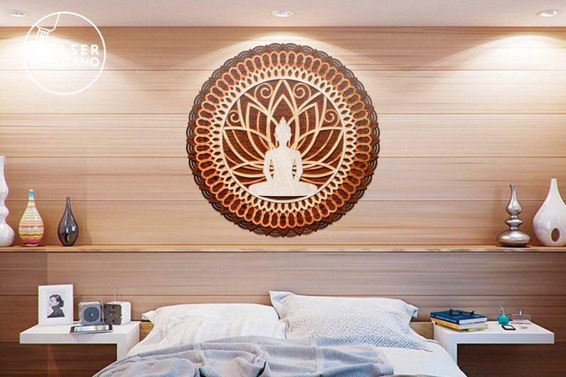 BUDDHA Mandala Laser Cut Files Layered Svg Templates and Wall Laser Cut, Glowforge Files Svg & Cnc Files for Wood Router, layered svg