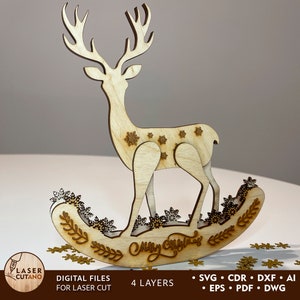 Laser Cut Files CHRISTMAS DEER Dxf Glowforge and 3D Laser Cut Christmas, 3D Model Laser File and Laser Ornaments, Dxf Files for Laser | #520