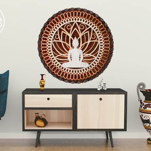 BUDDHA Mandala Laser Cut Files Layered Svg Templates and Wall Laser Cut, Glowforge Files Svg & Cnc Files for Wood Router, layered svg