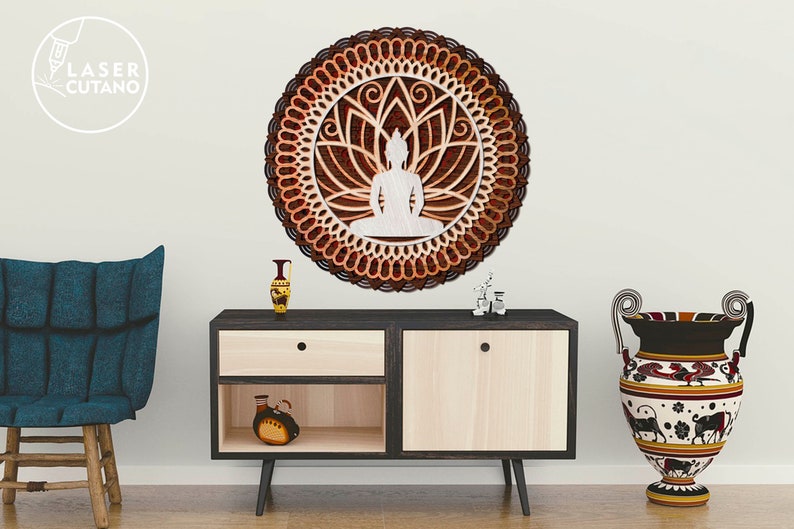 BUDDHA Mandala Laser Cut Files Layered Svg Templates and Wall Laser Cut, Glowforge Files Svg & Cnc Files for Wood Router, layered svg