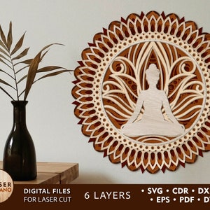 BUDDHA Fichiers Svg pour mandala laser découpé au laser Modèle et calque Svg mandala, fichiers Svg en couches pour Cricut et fichier découpé au laser art mural | #471
