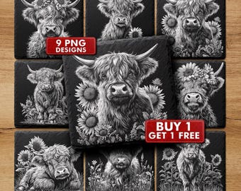 Highland Cow Engraved Files for Coaster, Laser Engraving File | #2024