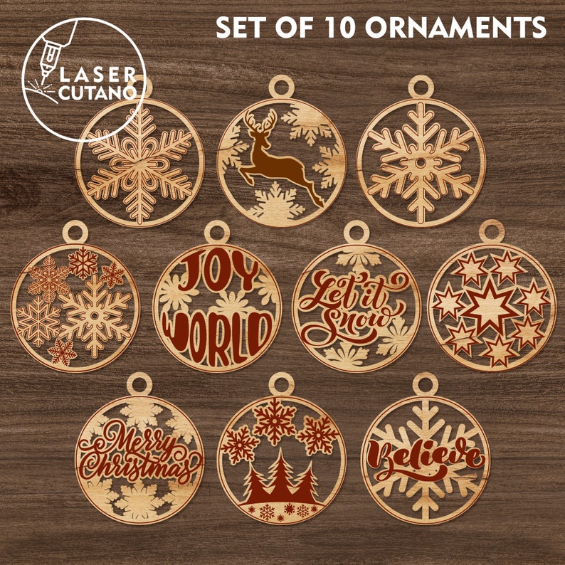 Laser Cut Files Christmas Ornaments Laser Engraved Files and Christmas Dxf Files, Christmas Cnc Files and Christmas Glowforge Svg