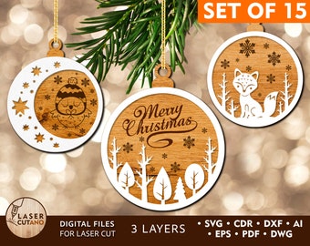 Svg Ornament CHRISTMAS Laser Cut Files and laser engraving patterns, dxf files christmas and laser cut ornaments files glowforge | #366