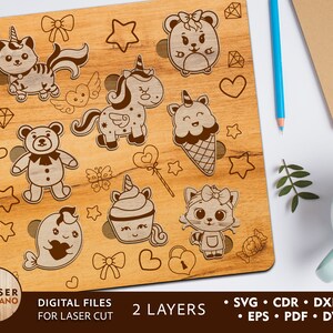 KIDS PUZZLE Laser File Childrens Puzzle File for cutout, cnc pattern and Laser cut files svg dxf cdr, File for Glowforge Template | #276