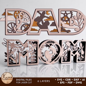 MOM DAD Laser-Datei Muttertags-Laser-Schnitt-Dateien Vatertags-Svg Laser-Datei und Familie Laser Cut-Datei, Vater und Mutter Tag Geschenk | #566