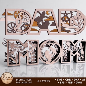 MOM DAD Laser File Mother's Day Laser Cut Files Father's Day Svg Laser File and Family Laser Cut File, Father and Mother Day Gift Svg