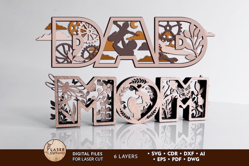 MOM DAD Laser File Mother's Day Laser Cut Files Father's Day Svg Laser File and Family Laser Cut File, Father and Mother Day Gift Svg