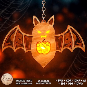 Bat Lamp HALLOWEEN Laser Cut Files Lantern Glowforge Svg Cricut, Candle Holder Halloween Decor Light as Woodworking Plans for Craft | #695