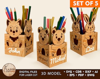 Pencil Holder Laser Cut File Personalized Laser Engraved and Pencil Holder Svg, Pencil School Laser File, First Day School Laser File | #464