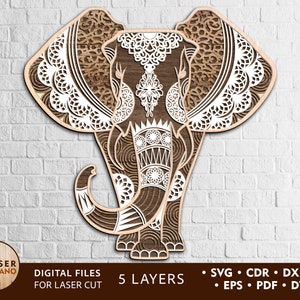 Vector Files for Laser ELEPHANT laser cut file svg and lazer cut wood 3d laser art and laser design and laser cut etsy cut outs | #120