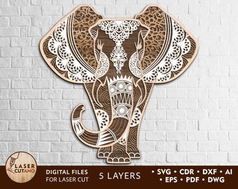 Vector Files for Laser ELEPHANT laser cut file svg and lazer cut wood 3d laser art and laser design and laser cut etsy cut outs | #120