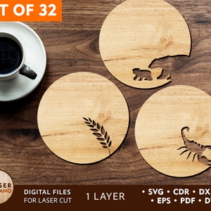 ONDERZETTERS Lasergesneden bestanden hout Svg Dxf en lasergesneden kurk onderzetters, cnc achtbaan bestanden en achtbaan svg glowforge, plazma cnc gesneden bestanden | #420