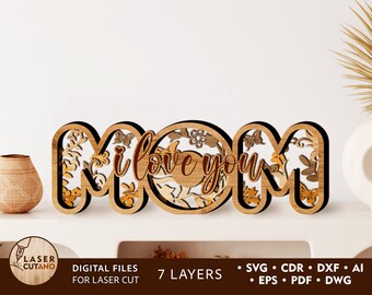 MOM Laser Cut File Mother&#39;s Day Svg Laser Cutting Template, mother&#39;s day laser cut ideas & mothers day present, mothers day dxf files | #308