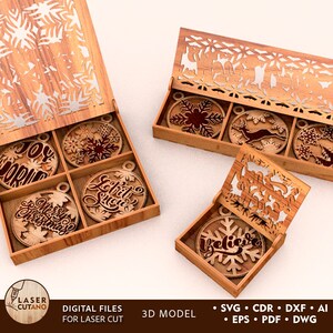 Laser Cut Files Christmas Ornaments Laser Engraved Files and Christmas Dxf Files, Christmas Cnc Files and Christmas Glowforge Svg