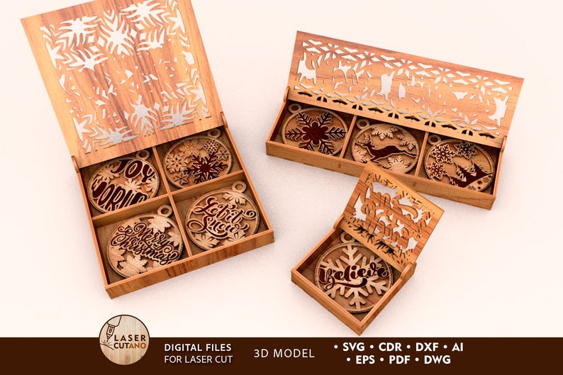 Laser Cut Files Christmas Ornaments Laser Engraved Files and Christmas Dxf Files, Christmas Cnc Files and Christmas Glowforge Svg