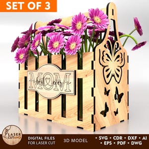 Lasergesneden bestanden Moederdag, lasersnijden cadeau moeder of moeder, lasergesneden doosbloemen, laserbloembestanden Glowforge, Lightburn, Xtool | #665