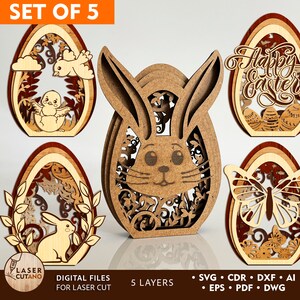 Huevo de Pascua cortado con láser en formato Svg, archivo Glowforge y huevo de Pascua en formato Dxf, grabado con láser de Pascua, n.° 552