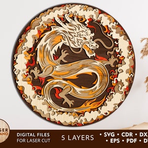 CHINESISCHER DRACHE Laser geschnittene Datei SVG Cricut, geschichtetes Laserschneiden und Mandala Laserschnitt, Drachen Laserschnitt Vektor cricut Dateien cnc Datei | #190