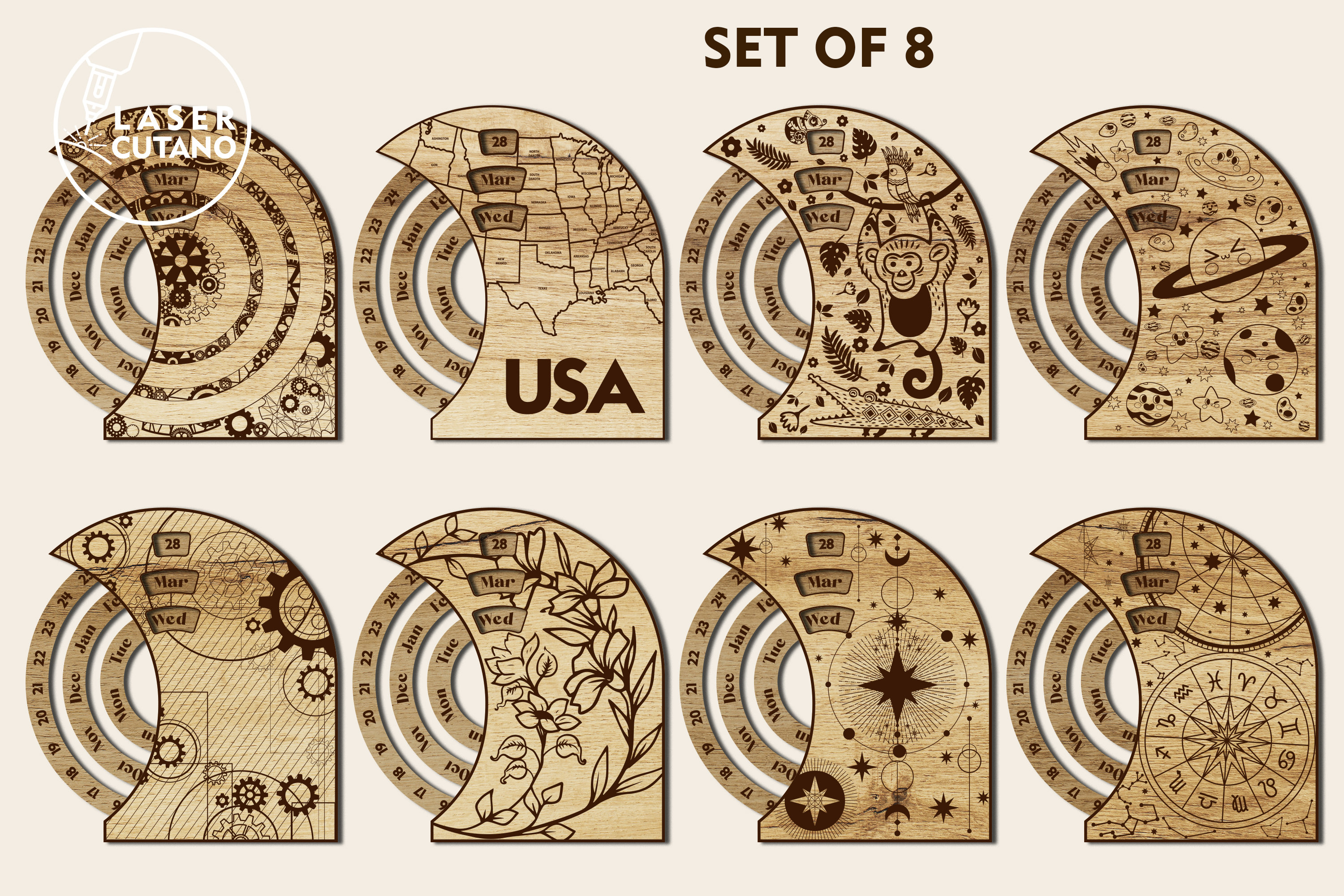 Laser Cut CALENDAR Perpetual File Vector Dxf and Calendar Template Cnc ...
