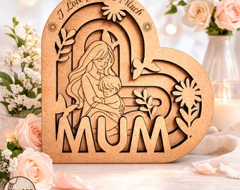 Layered Mom Mum SVG Laser Cut File – Wooden Mother's Day Sign Template | #716