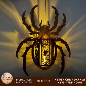 Fichier découpé au laser lampe araignée d'Halloween, lanterne d'Halloween découpée au laser, bougeoir Svg et boîte d'ombre découpées au laser, fichiers découpés Glowforge | #620