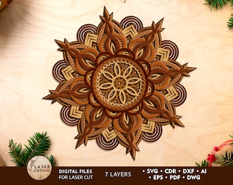 Laser Cut MANDALA Files Svg Layered Glowforge Files and 3d Svg, Mandala Wall Art Svg and Multi Layer Laser Files, Layered Mandala Svg | #511