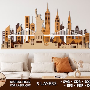 NEW YORK City Laser Cut Dateien SVG Cnc Vorlage, dxf Datei für cnc und Skyline der Stadt svg, US Städte svg | Silhouette | Cricut | Vektor | #202