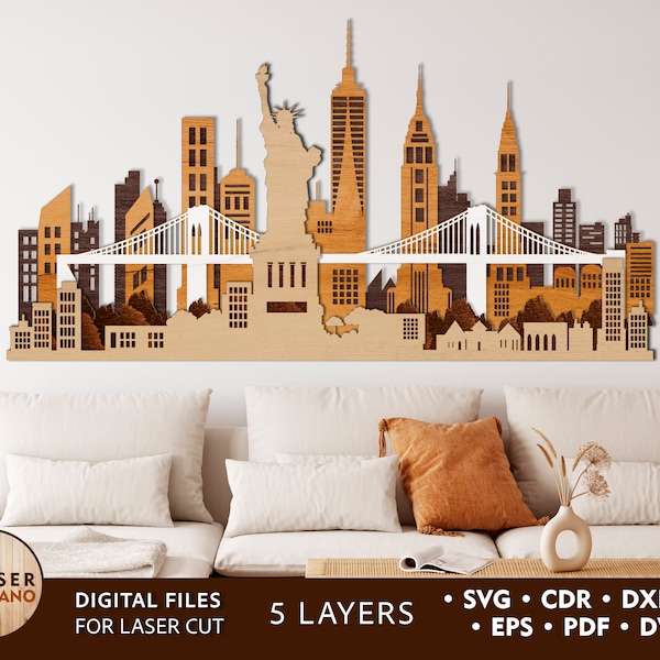 NEW YORK City Laser Cut Dateien SVG Cnc Vorlage, dxf Datei für cnc und Skyline der Stadt svg, US Städte svg | Silhouette | Cricut | Vektor | #202