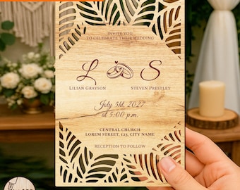 Set Hochzeitseinladungsvorlage Laser Cut Datei Ang SVG Hochzeitseinladungskarte, Einladungen aus Holz | #685