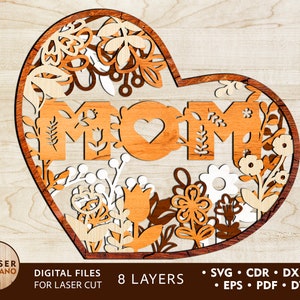 MOM Laser Cut Files Cricut SVG engraved mother&#39;s day, cnc router files and cnc files for wood, cnc designs and laser cutting | #168