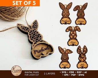Archivos cortados con láser, etiquetas de Pascua, archivos SVG y etiquetas de cesta de Pascua personalizadas, archivos láser, etiquetas de nombre de Pascua y Glowforge Easter SVG / #556